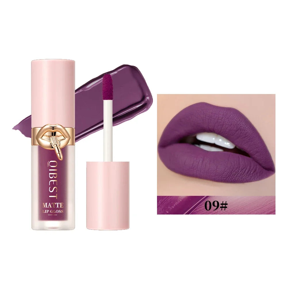QIBEST 10 Colors Nude Matte Liquid Lipstick Waterproof Silky Lip Gloss Non-Stick Cup Lasting Purple Red Lip Tint Durable Makeup Lootquake LLC