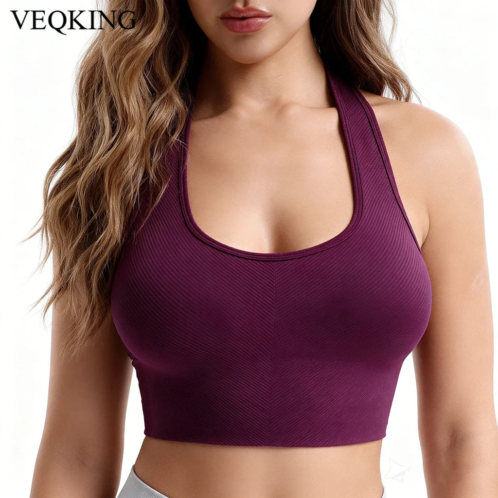 VEQKING Seamless Ribbed Racerback Sports Bra THRIXINE