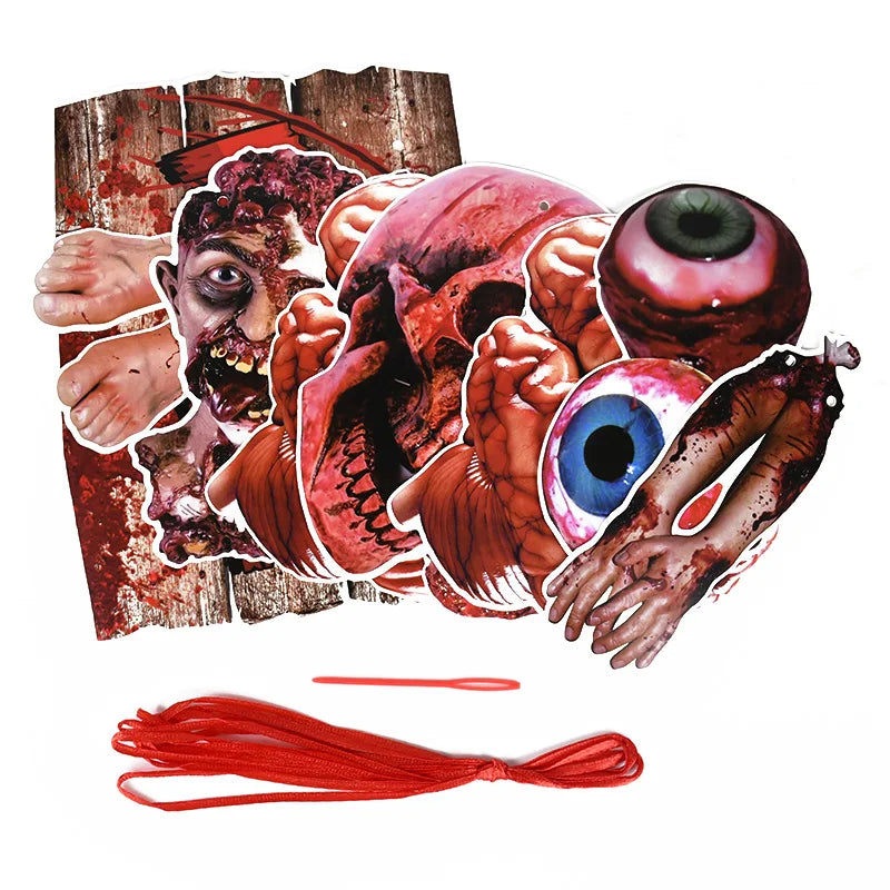 Halloween Blood Banner Paper Garland Scary Eyeball Skull Spiral Hanging Flag Halloween Party Decoration Home Haunted House Decor Lootquake LLC