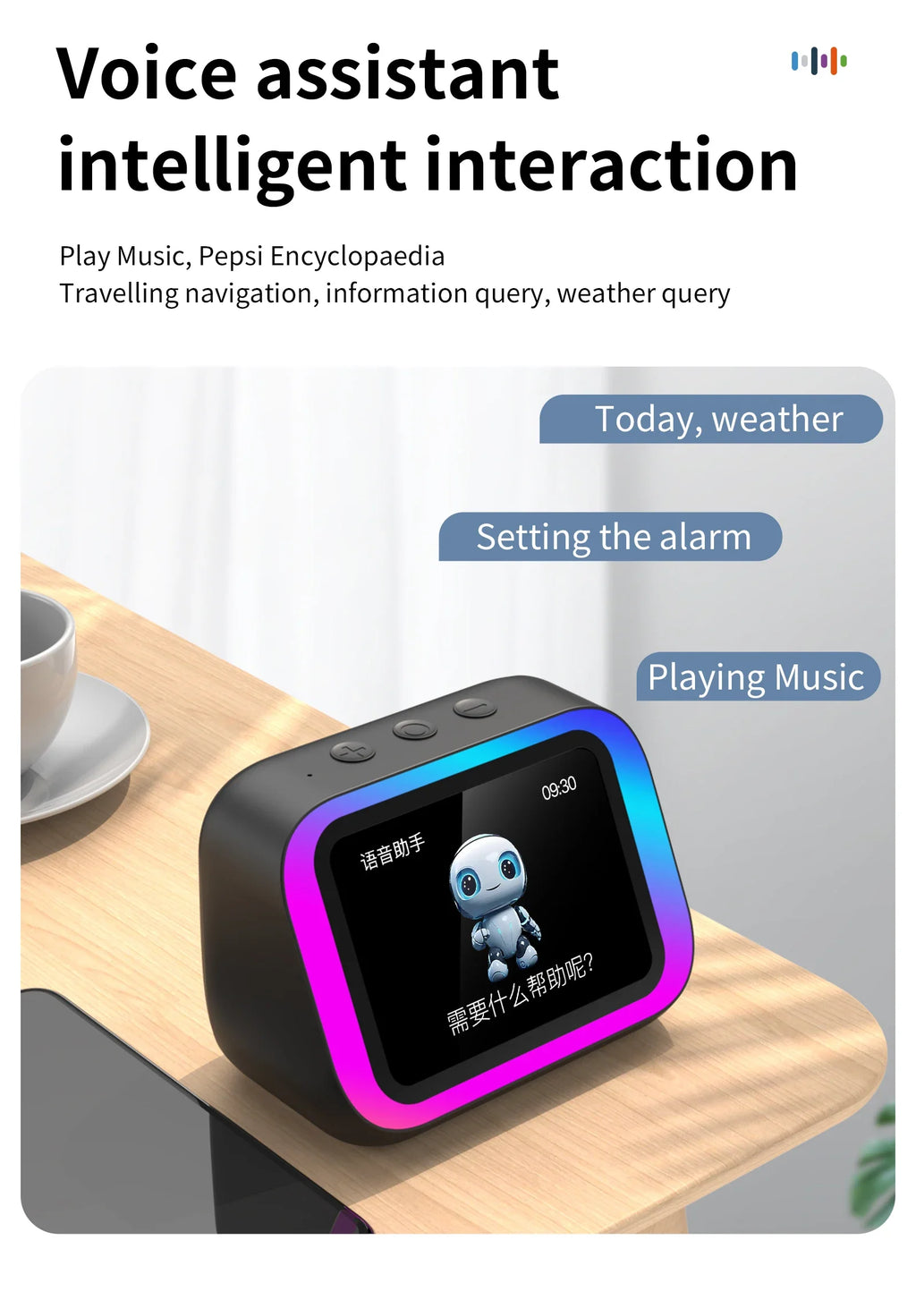Smart Bluetooth Translator RGB Speaker 18 Languages Real-time Translation AI bluetooth 5.4 speaker with LCD display, game,alarm Lootquake LLC