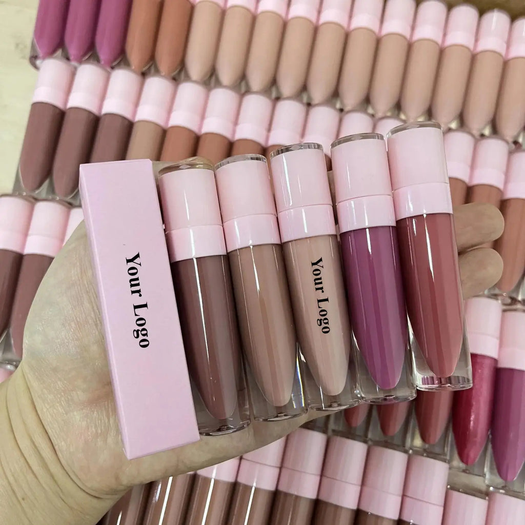 Wholesale Pink Liquid Lipstick Lip Gloss Private Label Matte Nude Long Lasting Cruelty Free Lipsticks Customized Logo