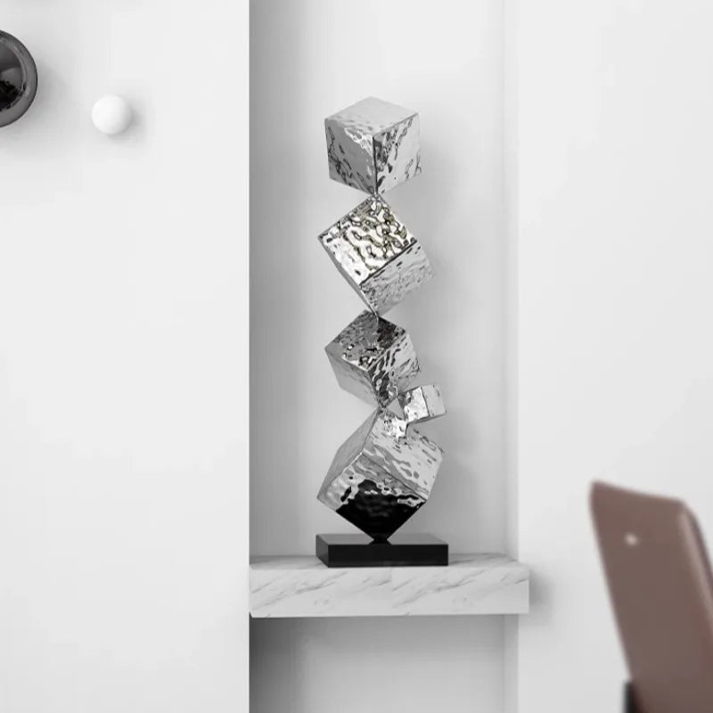 Stainless Steel Geometric Modeling Statues Modern Simple Luxury Living Room Entrance Hall Lobby Creative Sculptures Home Decor Lootquake LLC