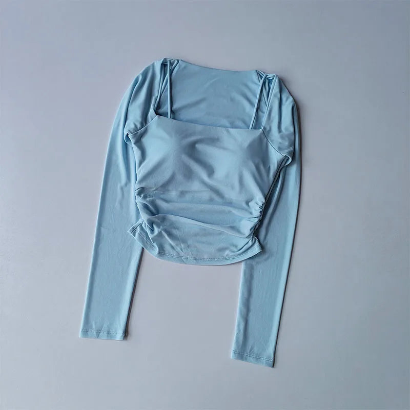 Mesh-Splice Slim Fit Yoga Top THRIXINE