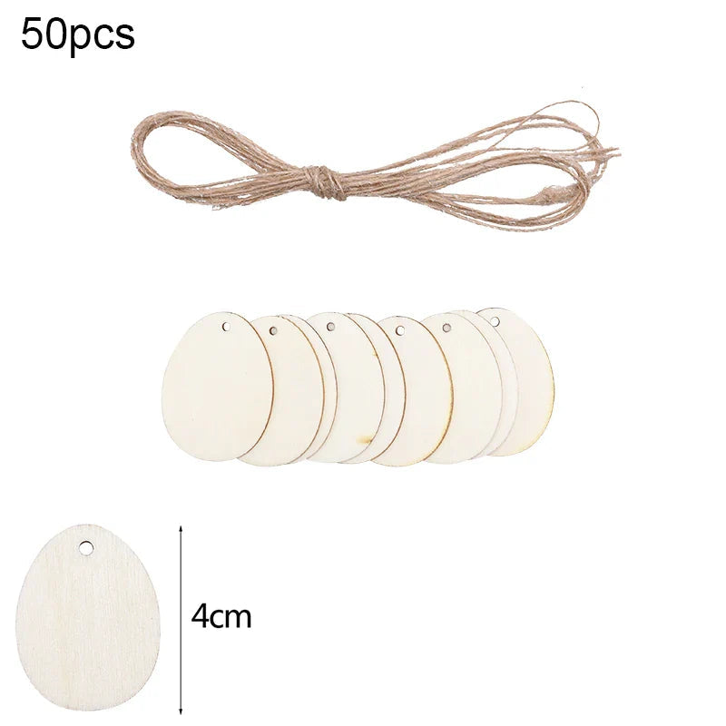 30-80mm Wooden Easter Eggs Pendants Blank Bunny Eggs Wood Chips Happy Easter Party Hanging Decoration Kids DIY Painting Crafts Lootquake LLC