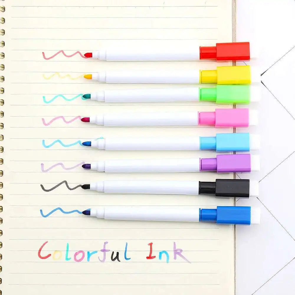 8 Pcs Lytwtw's Whiteboard Pen Creative With Brush Water-based Small Erasable Pen School Office Supplies White Board Marker Lootquake LLC