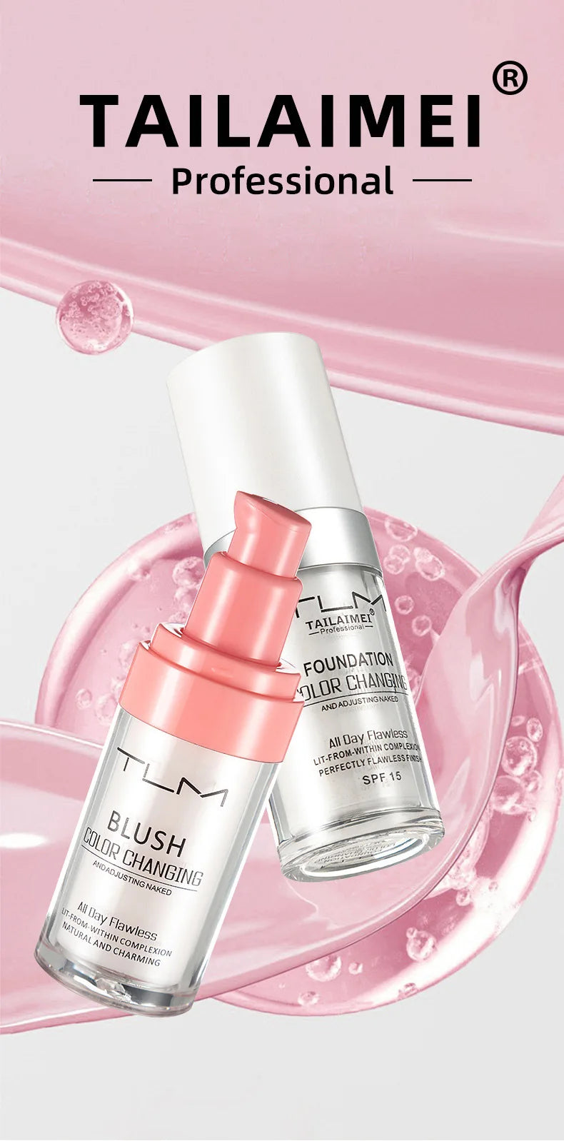 TLM Foundation Color Changing Mike Makeup For Full Coverage Blush Cream Brightening Moisturizing Longlasting Non-flading Makeup Lootquake LLC