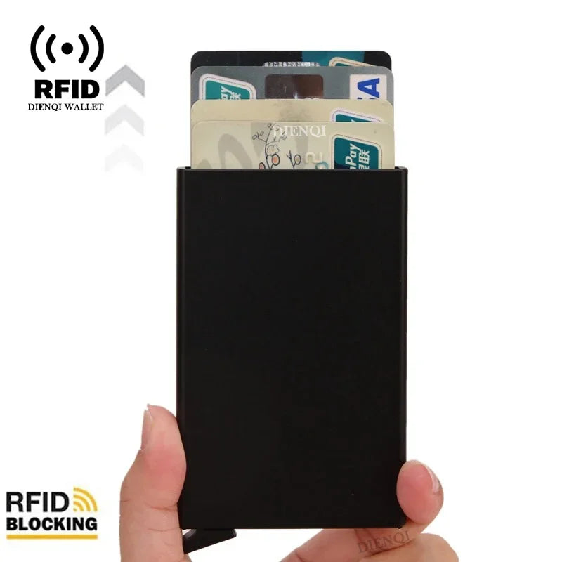 Rfid Credit Card Holder Metal Thin Slim Smart Wallet Men Women Wallets Pop Up Minimalist Small Black Purse Mini Walets for Men Lootquake LLC