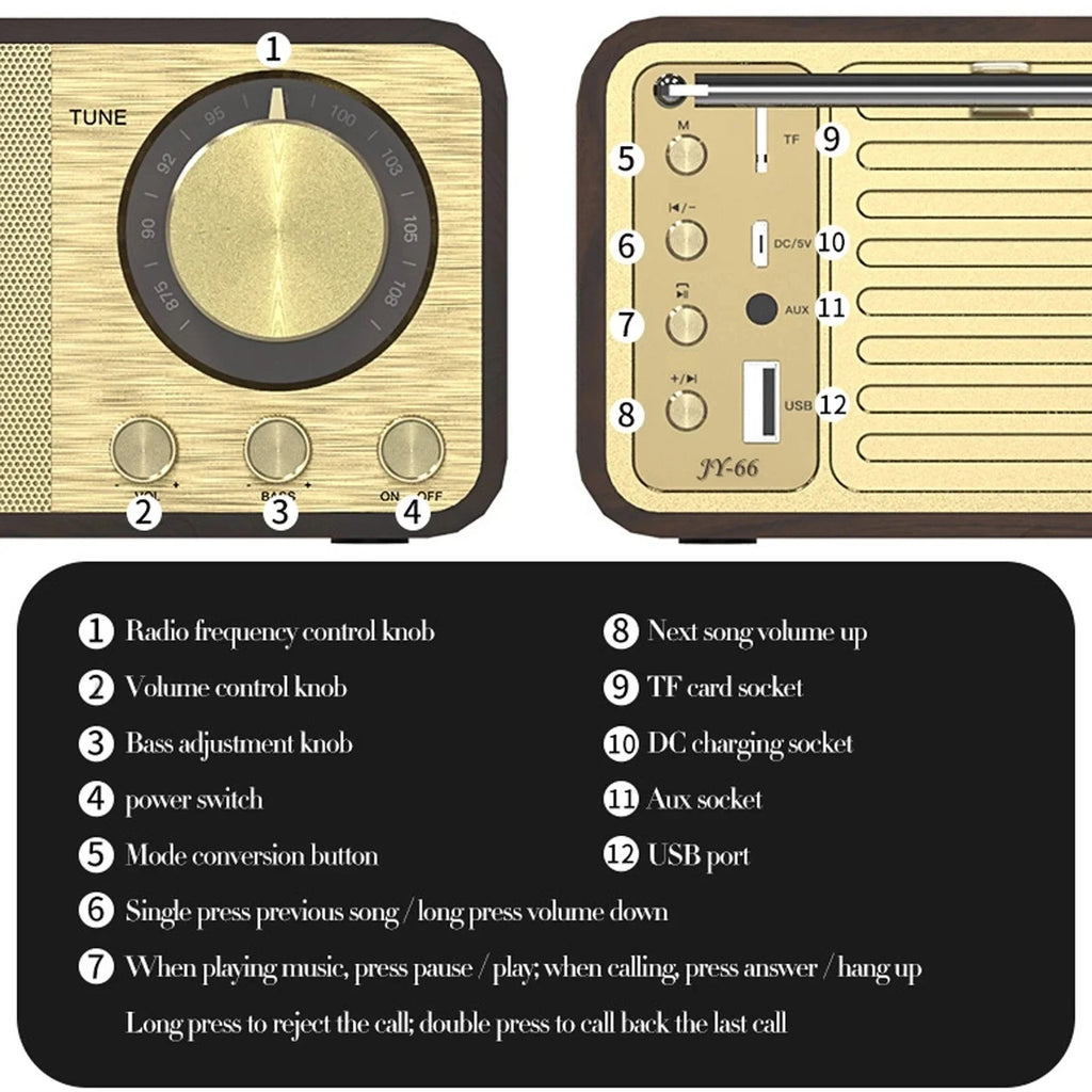 Nostalgic Bluetooth Speaker Bluetooth Sound Retro Classic Speaker Retro Radio Wireless Bluetooth 5.0 Wooden Portable Subwoofer Lootquake LLC