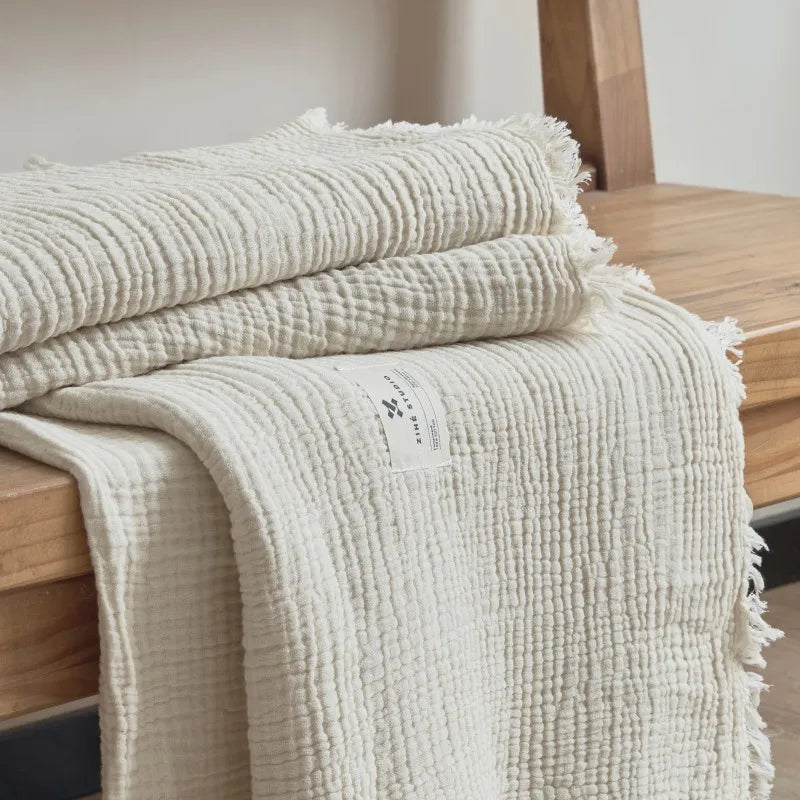 Maillard Cotton Blankets Four Layers Of Gauze Sofa Cover Blanket With Tassel AB Side Office Nap Decorative Bed Muslin Blanket Lootquake LLC