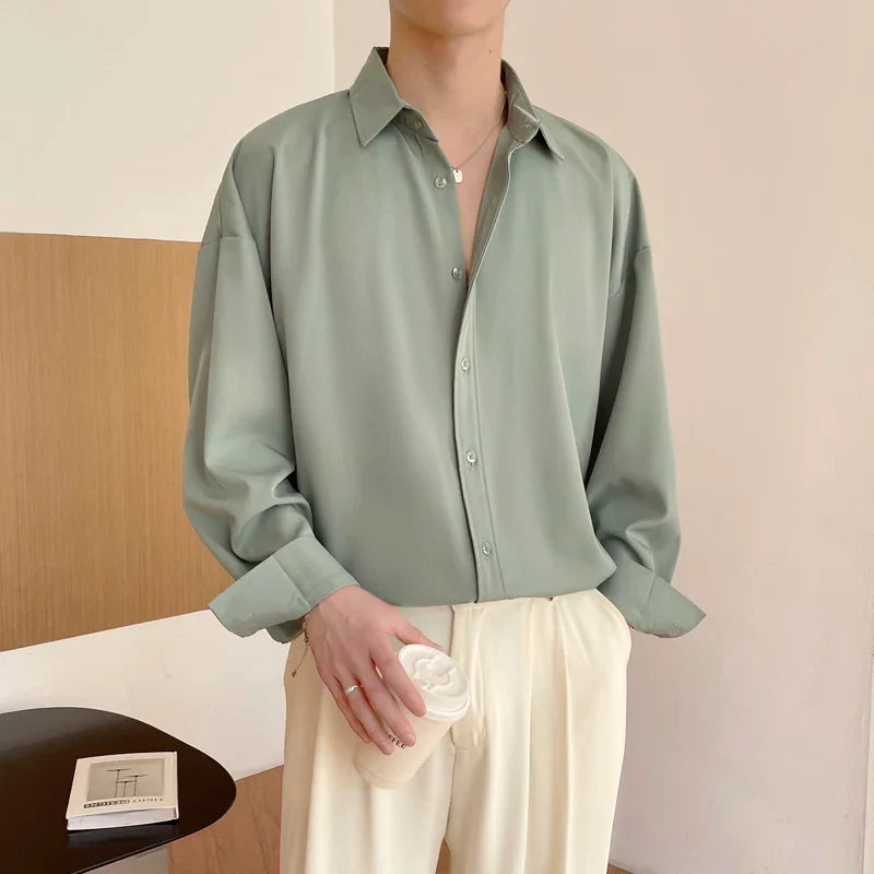 White Long Sleeved Shirt Men Oversized Fashion Social Mens Dress Shirt Korean Loose Ice Silk Shirt Mens Office Formal Shirts Lootquake LLC