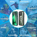 Waterproof Case For iPhone 14 Pro Max 14 Pro iPhone 13 Pro Max Protector Full Body Protective Dustproof Magnetic Phone Case Waterproof 360 Degree All-Round Protection with Built-in Screen Protector Outdoor Transparent  Shockproof Case Stevvex
