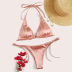 ShimmerWave: Luxe Satin Brazilian Bikini Set THRIXINE