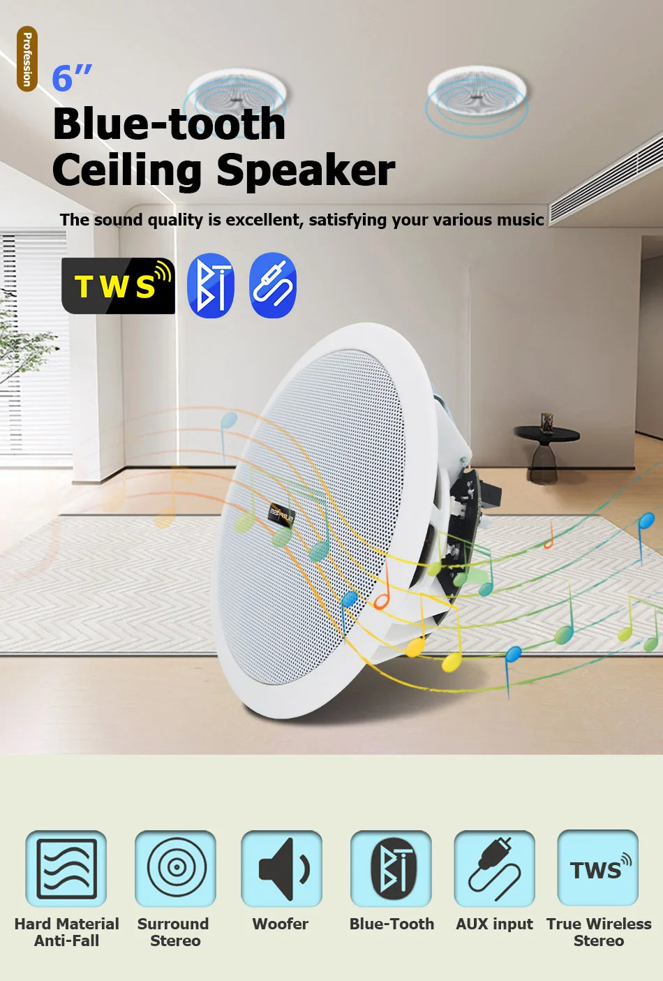 Built-in Class-D Amplifier Full Range Bluetooth-compatible Ceiling Speaker Horn For Home Theater Background Music Good Quality Lootquake LLC