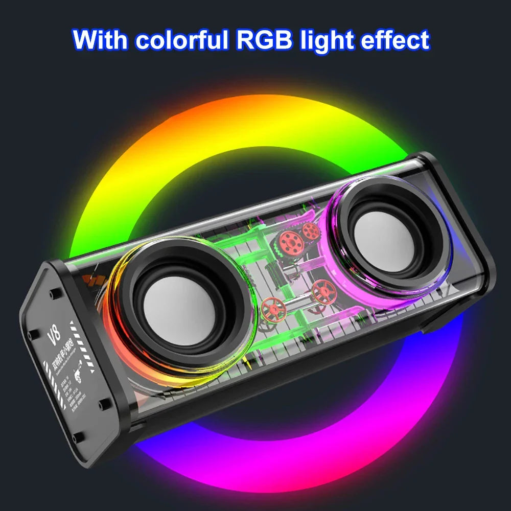 Bluetooth 5.0 Dual Speakers Wireless RGB1800mAh Transparent Mecha Speakers  Light Effect Loudspeaker Bass Subwoofer Mini Speaker Lootquake LLC
