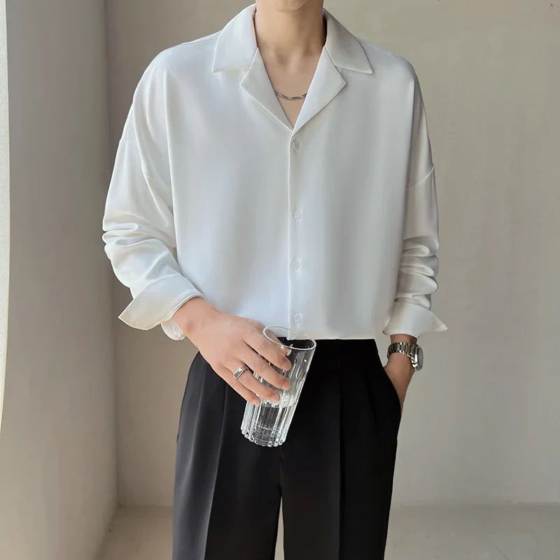 Apricot Black White Shirt Men Fashion Social Mens Dress Shirt Korean Loose Casual Long-sleeved Shirts Mens Formal Shirt M-3XL Lootquake LLC