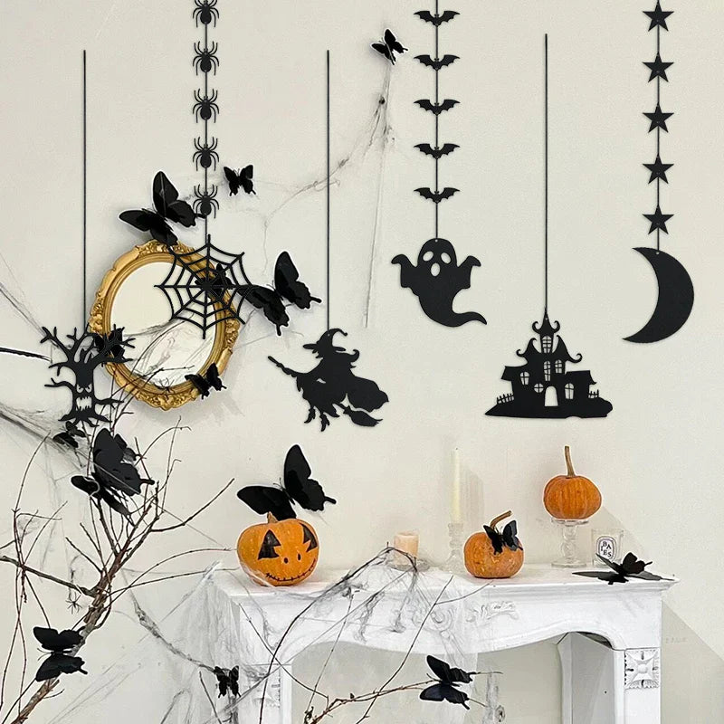 1set Halloween Decoration Banner Bunting Scary Spider Ghost Bat Hanging Garland Pull Flag Pendant For Halloween Party Home Decor Lootquake LLC