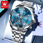 OLEVS 3675 Mens Watch Original Multifunctional Chronograph Quartz Watch Moon Phase Watches For Men Waterproof Mens Gifts Reloj