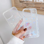 Transparent Cute Heart Pattern Phone Cases For iPhone 13 14 Pro Max Simple Luxurious Love Gradient Silicon Wallet Cover Card Holder Shockproof Bumper Protective Cover