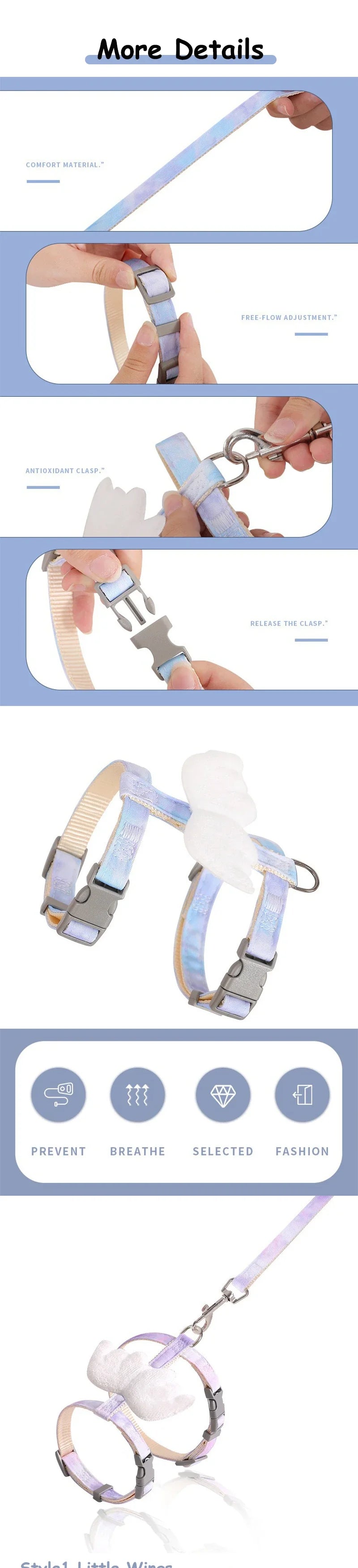 Cat Harness Wings Pet Harnesses And Leashes Set Adjustable Pet Harness for Cats Small Dogs Pug Chihuahua Cat Accessories Lootquake LLC