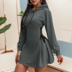 Women's Autumn Lace-Up Sweatshirt Dress THRIXINE