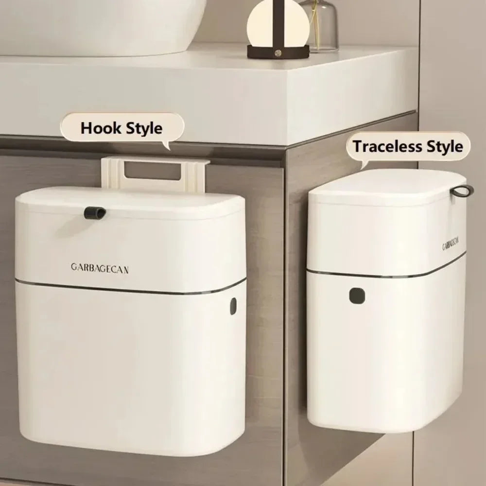 Fashionable Household Garbage Bin Hanging Garbage Bin Large Capacity Square Design Toilet Garbage Bin Convenient Clamshell Cover