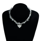Fashion Heart Beaded Necklace for Women Boho Elegant Irregular Crystal Chain Y2K Choker Exquisite Party Gift Jewelry Accessories