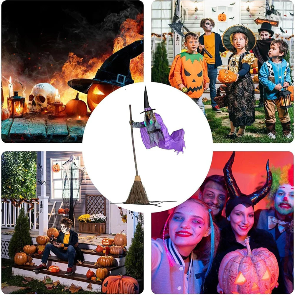 Halloween Props with Terrifying Sounds and Lights Fun Costumes Flying Scary Witch Broom Wizard Decor for Garden Yard Lawn Indoor Lootquake LLC
