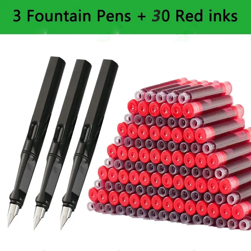 33 Pcs Kawaii Fountain Pen Replaceable Ink Set Black/Blue/Red ink EF 0.38mm School Pens Office Supplies Stationery for Writing Lootquake LLC