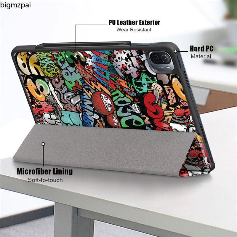 Redmi pad 2022 10.6 For Tablet Xiaomi Pad 5 Case Kids Folding Smart Cover Leather Protective Cover Mi Pad 5 Pro Case Stand Function Leather Case Cover Printed High Quality Leather Protective Cover Stevvex