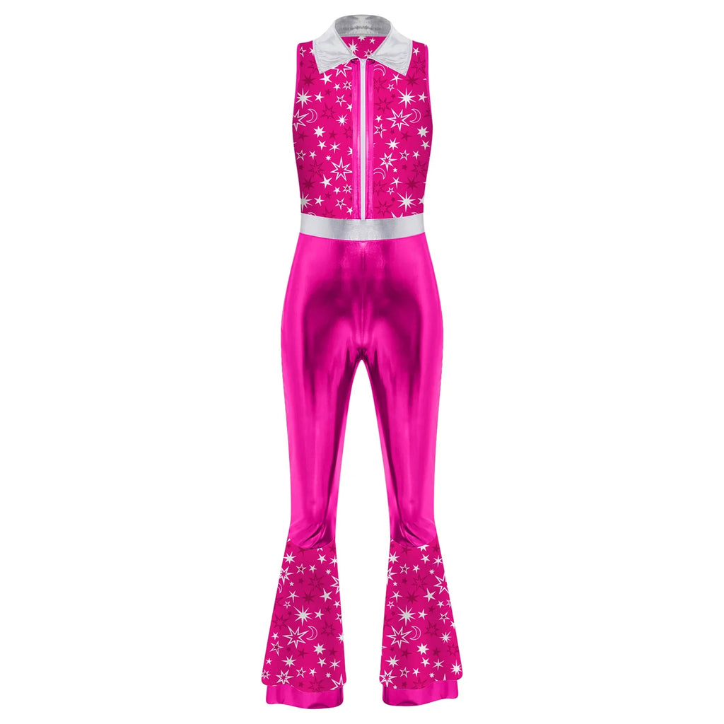 Womens Halloween Retro Hippie Cosplay Costume Party Hip-hop Dance Costume Metallic Shiny Vintage Carnival Bodysuit Jumpsuit Lootquake LLC