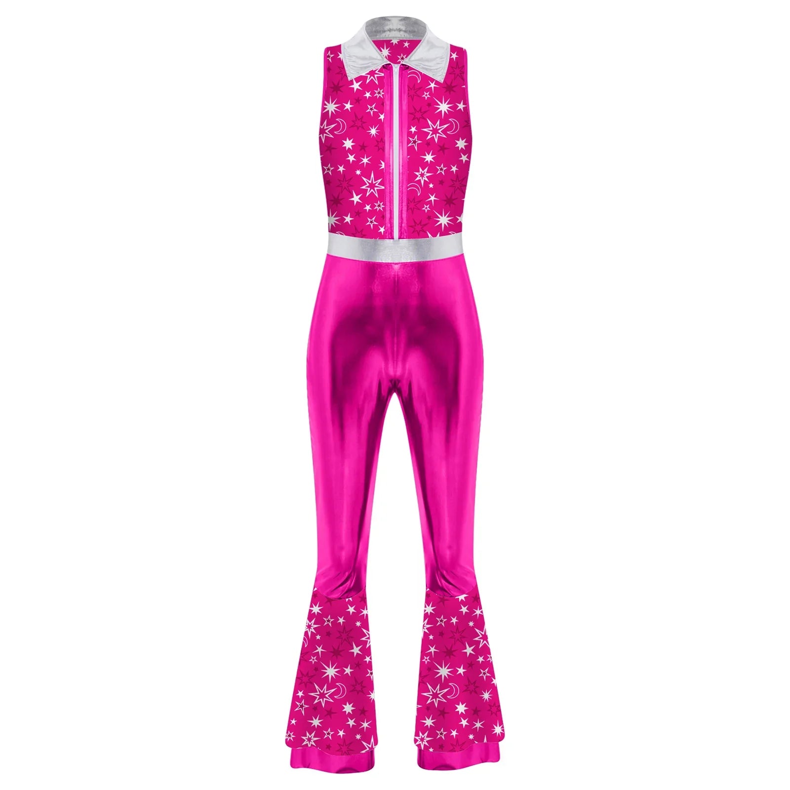 Womens Halloween Retro Hippie Cosplay Costume Party Hip-hop Dance Costume Metallic Shiny Vintage Carnival Bodysuit Jumpsuit Lootquake LLC