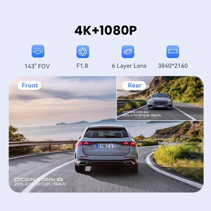 2025 New DDPAI Dash Cam Z50 Pro 4K Car DVR Night Vision 5GHz Wi-Fi GPS ADAS 24h Parking mode Support Front and Rear Camera Lootquake LLC