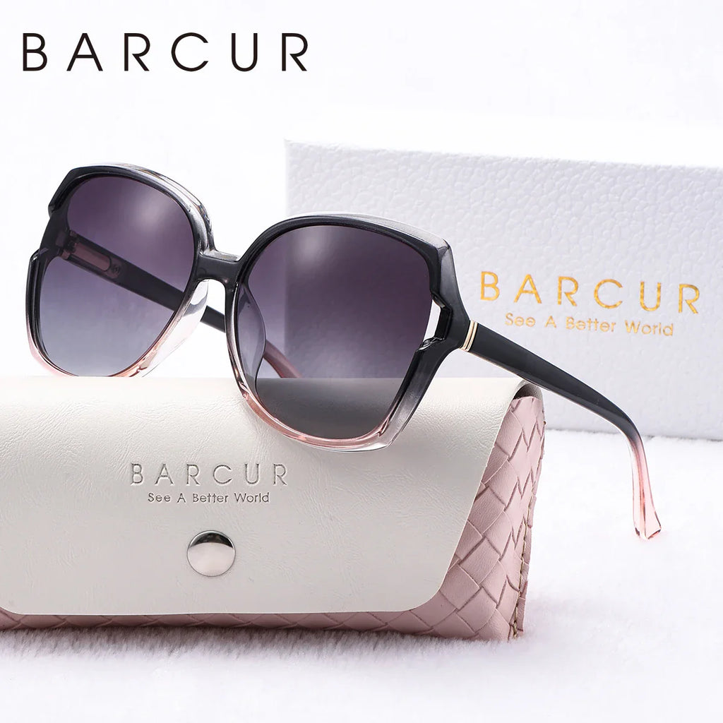 BARCUR Women’s Gradient Butterfly Frame Polarized Fashionable Sunglasses – Trendy Elegant Large PC Elliptical Design with UV400 Protection for Summer Travel Beach Shopping & Summer Style – White Gift Box Included Stevvex