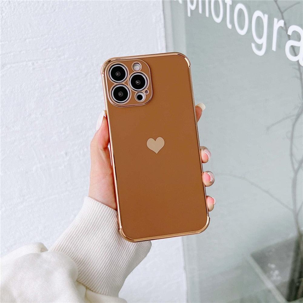 Luxurious Heart Soft Anti-Scratch Full Lens Protection Silicone Girls Shockproof Phone Case for iPhone Phone Case For iPhone 14 13 12 Pro 12Mini Soft Women Elegant Love Heart Shockproof Bumper Phone Case Stevvex
