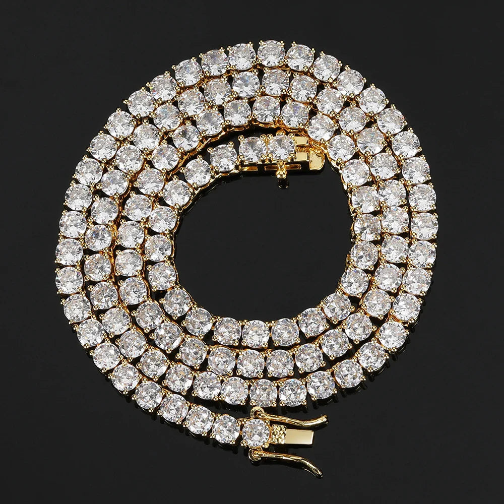 Hip Hop Jewelry Brass Setting CZ Tennis Chain Necklace Gold/Silver Color Iced Out AAAAA Cubic Zirconia Chain Lootquake LLC