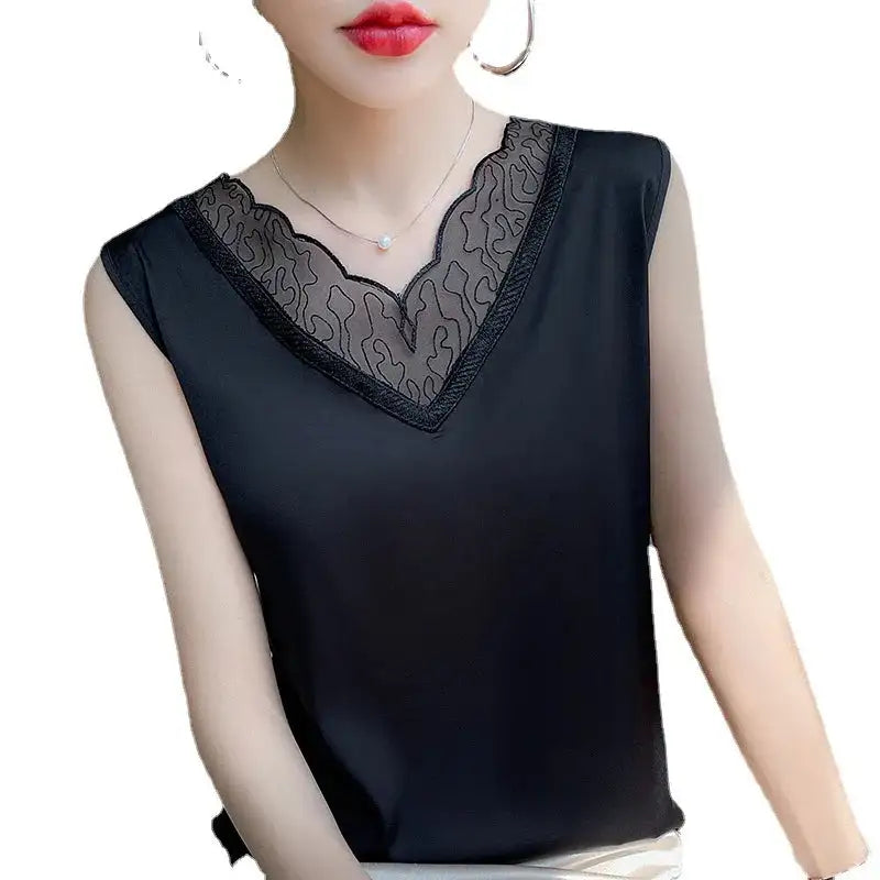 new woman clothing vest camis Tank top women's suit bottom lace lining 2024 summer new silk satin sleeveless top suspender vests