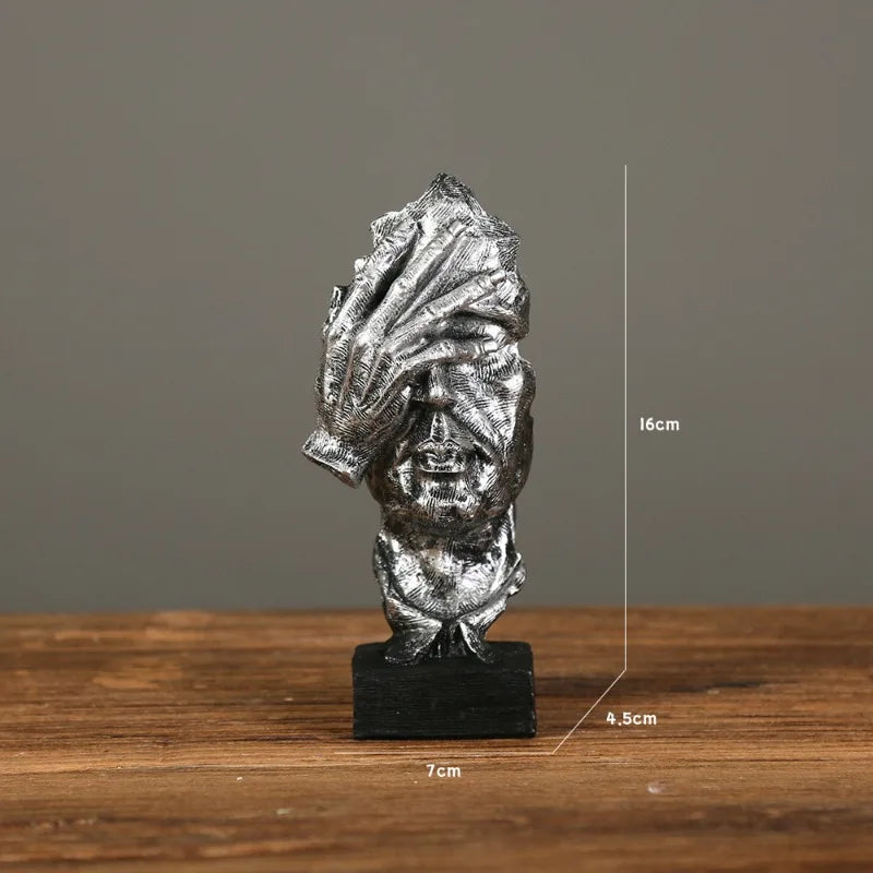 New Creative Abstract Silence Is Gold Abstract Figurine Resin Hand Face Men Statue Sculpture Home Office Living Room Desk Decor Lootquake LLC
