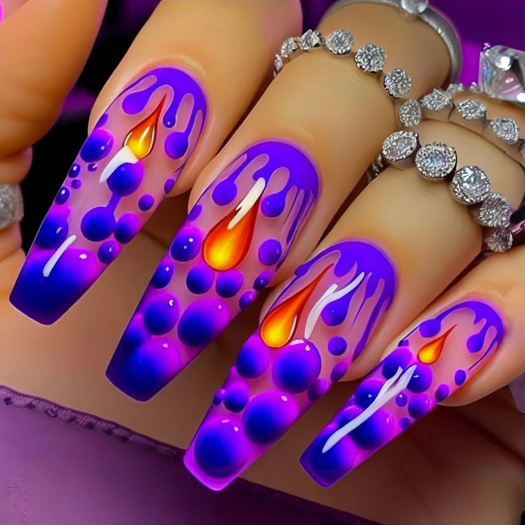 Long nail art patches with purple polka dots and a shiny, fashionable, individual and high-end feel. Detachable 24-piece nail ar Lootquake LLC