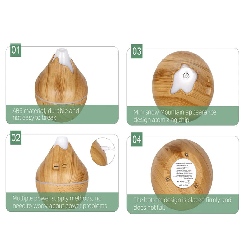 350ML USB aroma oil diffuser wood electric humidifier ultrasonic air humidifier mini aromatherapy LED light mist maker for home Lootquake LLC