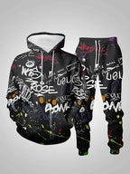 The new men's hoodie set for Spring and Autumn 2025 features a casual fashionable and comfortable 3D graffiti pattern print Pi-Mart