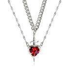 Heart and Sword Necklace Set of 2 - 18K Gold Plated STAINLESS STEEL Crystal Couple Necklaces for Women Men Boyfriend Girlfriend