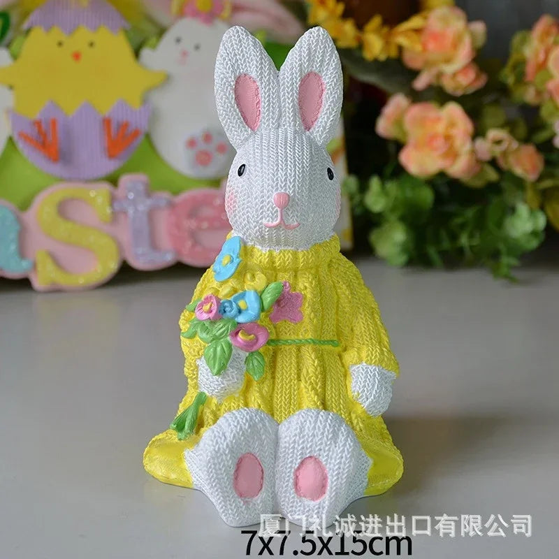 2023 New Easter Decoration for HomeResin Easter Bunny Rabbit Easter Craft Festival Bunny Ornament Decor Festival Egg Gifts Decor Lootquake LLC