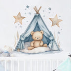 Cartoon Teddy Bear Tent Stars Wall Stickers for Kids Room Nursery Baby Room Decoration Wall Decals Room Interior