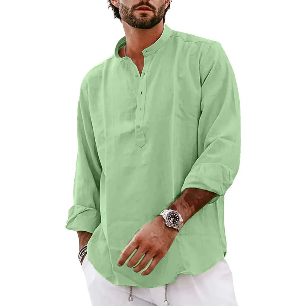 Streetwear Mens Cotton Linen Shirts Casual Lightweight Long Sleeve Henley Shirts for Men Beach Hawaiian Breathable T Shirts Lootquake LLC