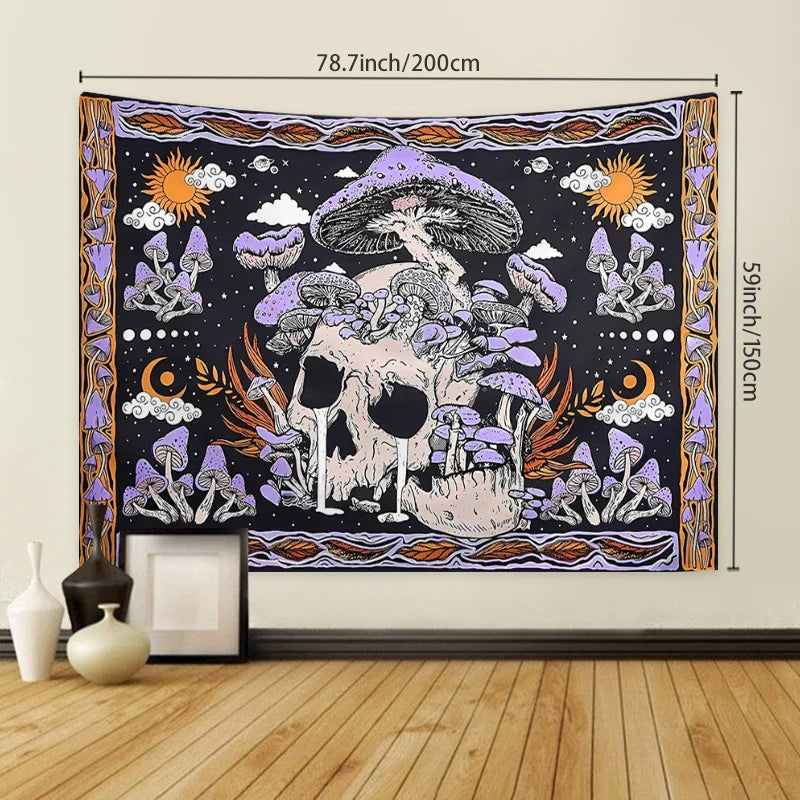 1pc Skeleton mushroom pattern tapestry, moon sun mandala tapestry, room decoration wall hanging Lootquake LLC