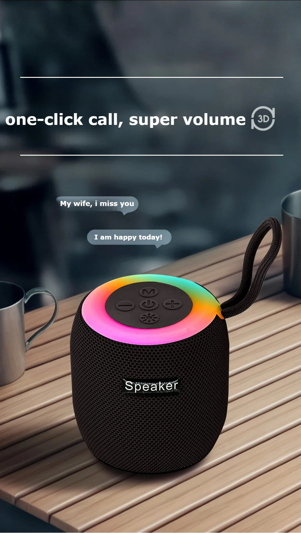 Outdoor portable wireless Bluetooth speaker, subwoofer, car and home with colorful lights, atmospheric small mini speaker Lootquake LLC