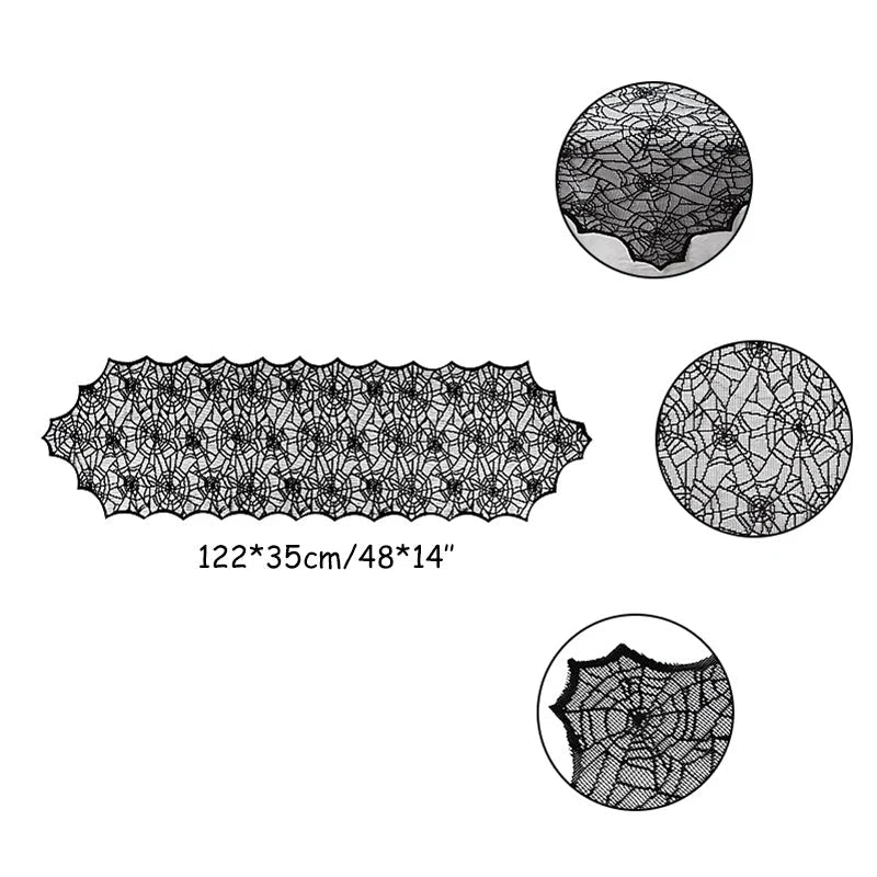 Halloween Decoration Lace Spider Web Skeleton Skull Tablecloth Black Fireplace Mantel Scarf Event Party Decoration Supplies Lootquake LLC