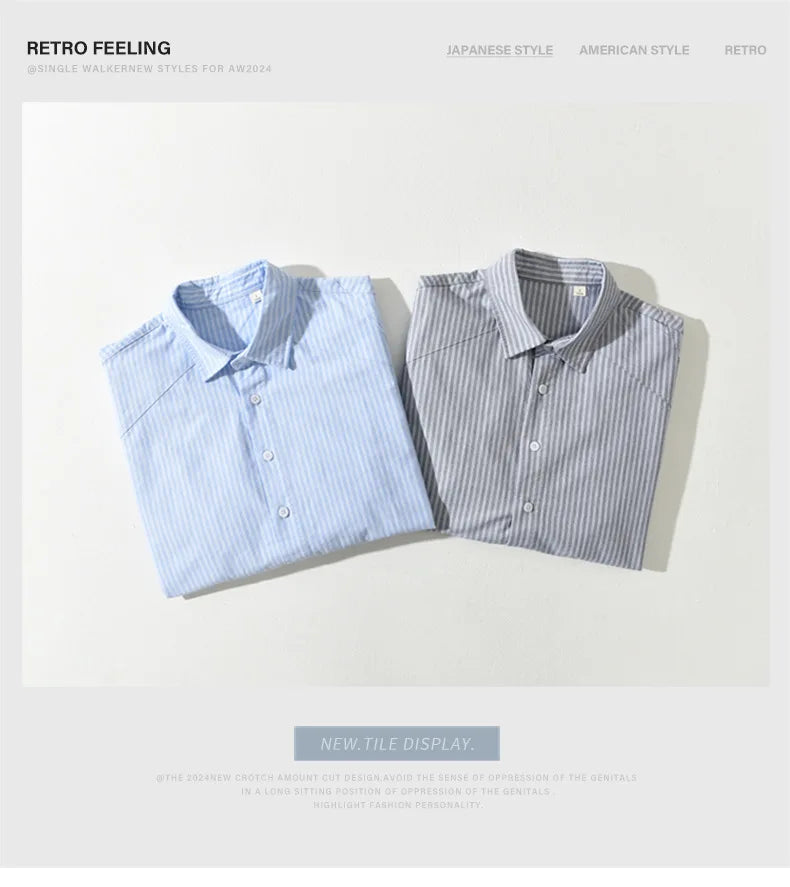 Korean Style Long Sleeve Striped Shirts for Man Spring Summer New Male Tops Lapel Pure Cotton Casual Shirts Elegant Mens Shirts Lootquake LLC