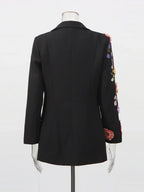 TWOTWINSTYLE Hit Color Spliced Appliques Fashion Blazers for Women Lapel Long Sleeves Patchwork Bead Temperament Blazer Female