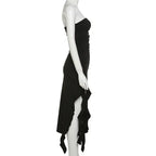 Cryptographic Irregular Ruffle Off Shoulder Sexy Backless Midi Dress for Women Elegant Birthday Vestido Summer Sundresses Ruched